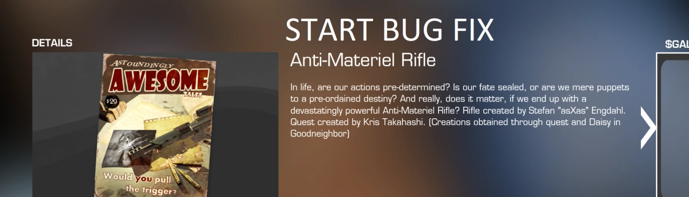 Fix for Anti-Material Rifle Quest Start AND-OR Quest Skip at