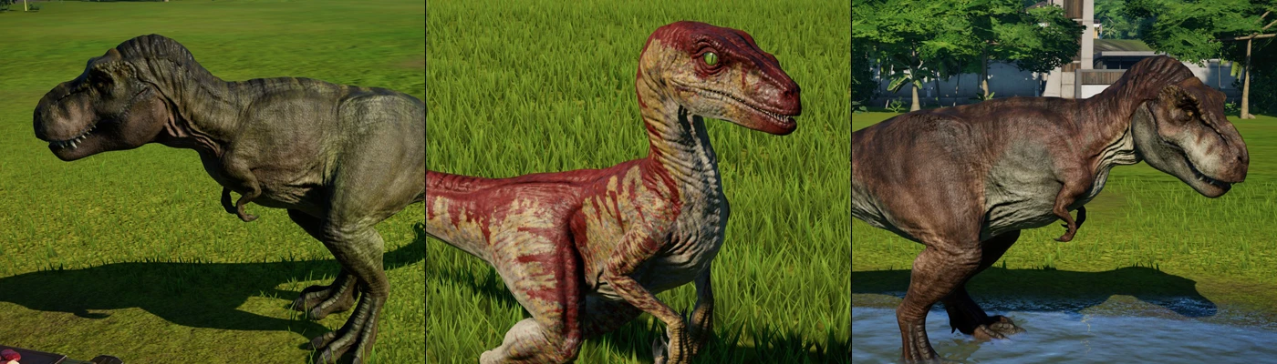 JP Novel Raptor and Juvenile Rex Skins at Jurassic World Evolution ...